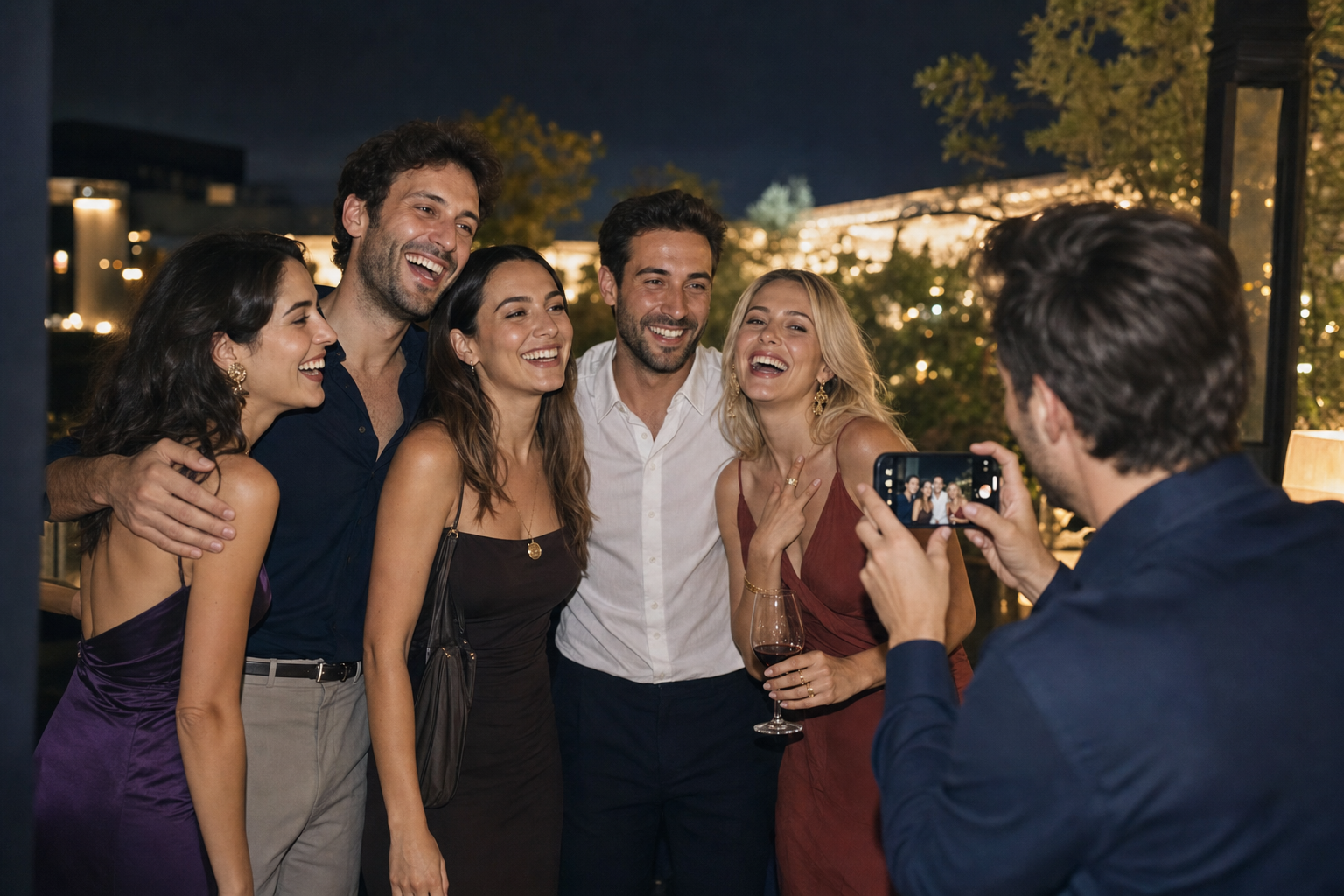 Akşam etkinliğinde birlikte fotoğraf çektiren arkadaş grubu